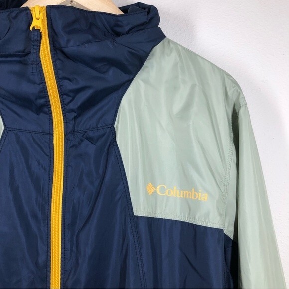 Columbia Point Park Men’s Hooded Light Weight Windbreaker Jacket Blue Green M - Picture 2 of 8